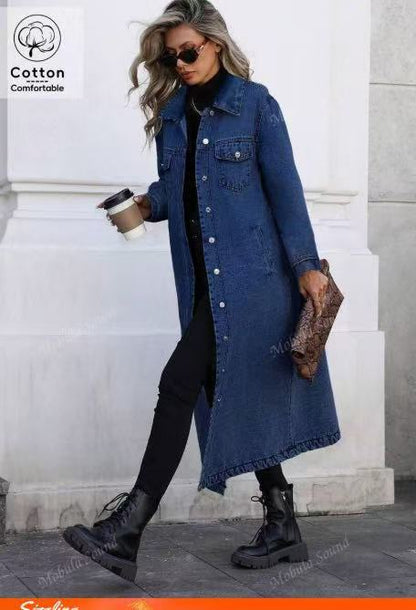 Ripped Mid-length Denim Jacket Amazon Wash Long Sleeve