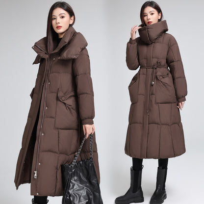 Knee-length Warm Cotton Coat Loose Thicken Waist-cinching Padded Jacket