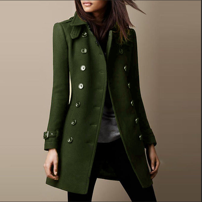 Streetwear Women Jackets Lined Double-breasted Ladies Loose Wool Overcoat Elegant Lapel Solid Pocketed Coats For Autumn Winter