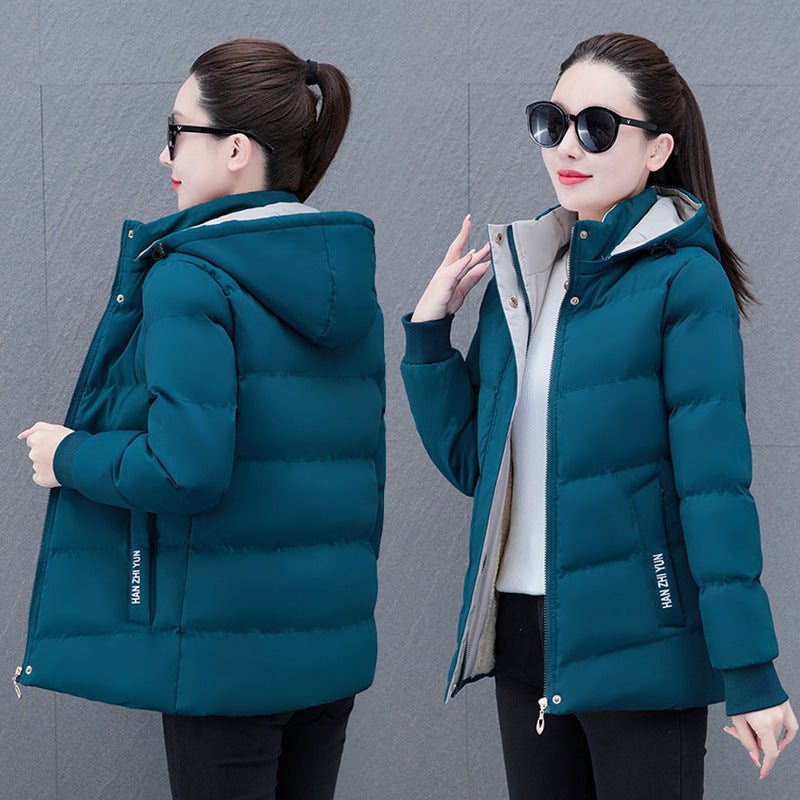 Winter Fleece-lined Thick Middle-aged Mom's Lamb Fleece Hooded Down Cotton Coat For Women