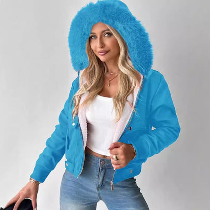 Casual Fashion Hooded Jacket With Furry Lining