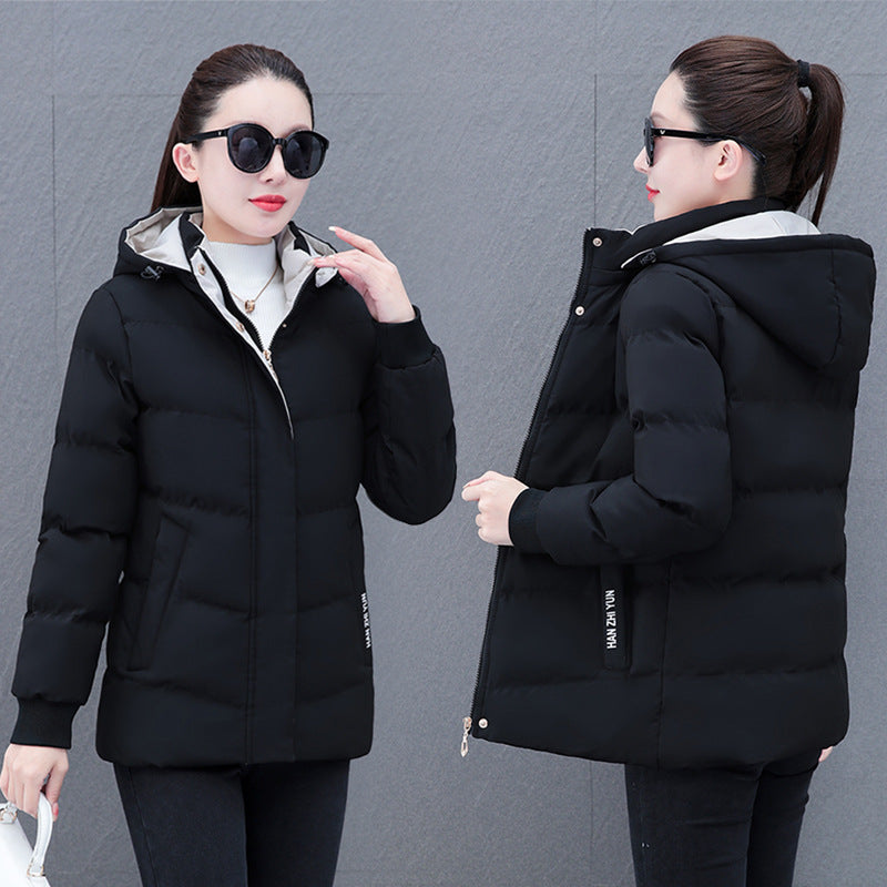 Winter Fleece-lined Thick Middle-aged Mom's Lamb Fleece Hooded Down Cotton Coat For Women