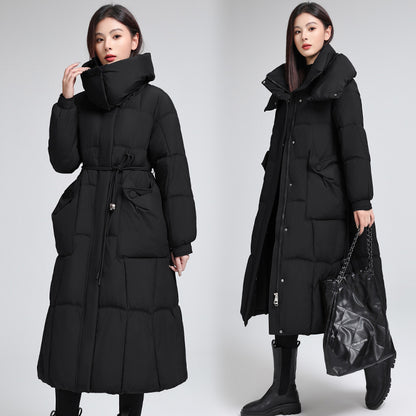 Knee-length Warm Cotton Coat Loose Thicken Waist-cinching Padded Jacket
