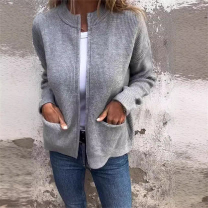 Women's Casual Solid Color Pocket Cardigan Coat