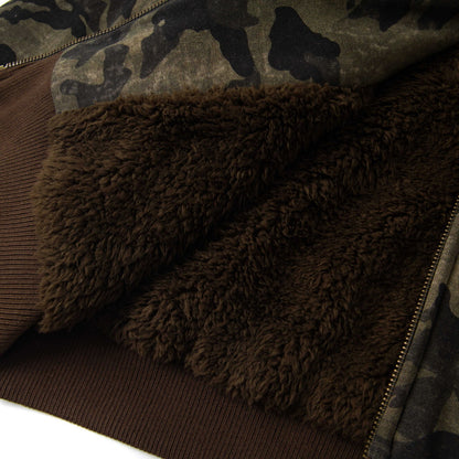 American Retro Camouflage Reversible Detachable Hooded Fur Jacket