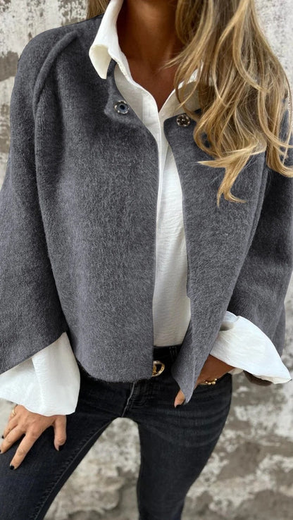 Women's Batwing Sleeve Cardigan Ins Fashion Cropped Jacket Tops Autumn And Winter Loose Short Cashmere Coat