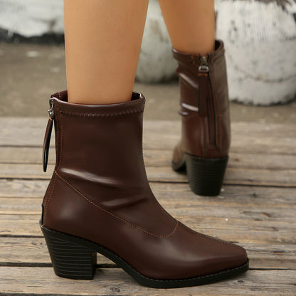 European And American Pointed Toe Chunky Heel Martin Boots
