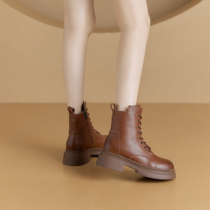 Retro Genuine Leather Martin Boots Women Korean Version Thick Sole