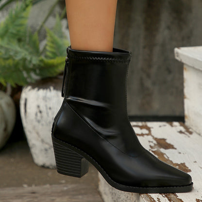 European And American Pointed Toe Chunky Heel Martin Boots