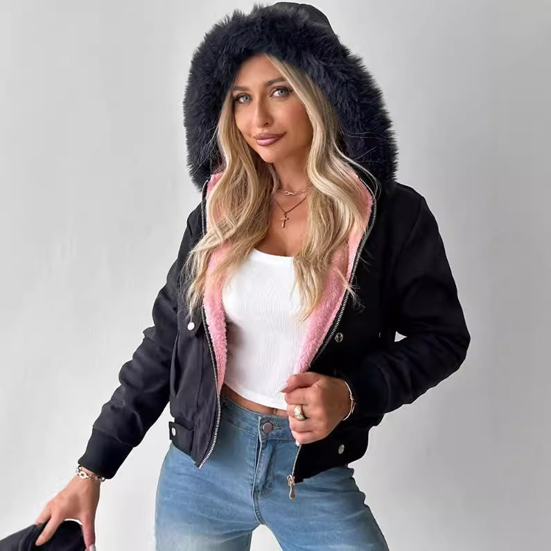 Casual Fashion Hooded Jacket With Furry Lining