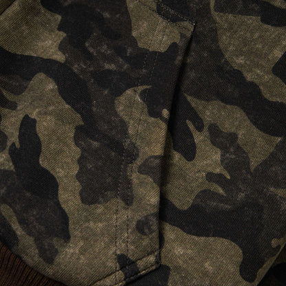 American Retro Camouflage Reversible Detachable Hooded Fur Jacket