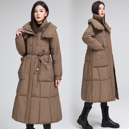 Knee-length Warm Cotton Coat Loose Thicken Waist-cinching Padded Jacket