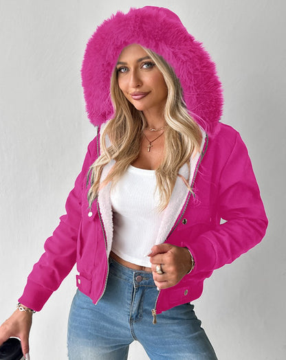 Casual Fashion Hooded Jacket With Furry Lining