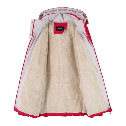 Winter Fleece-lined Thick Middle-aged Mom's Lamb Fleece Hooded Down Cotton Coat For Women